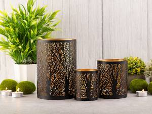 Teelichthalter Forest 3er Set Kerzen Schwarz - Gold - Metall - 14 x 20 x 14 cm