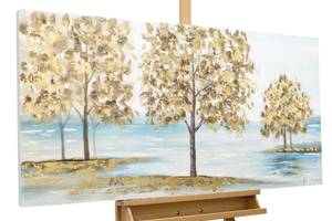 Tableau peint Golden Messengers Beige - Bois massif - Textile - En partie en bois massif - 120 x 60 x 4 cm