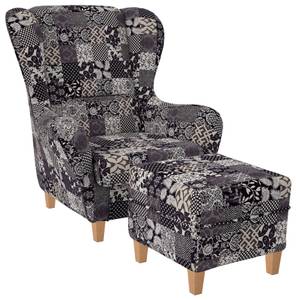 Supellex Ohrensessel mit Hocker Floral Schwarz