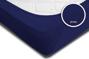Spannbettlaken Jersey navy blau 200x200 Blau - Textil - 200 x 25 x 200 cm