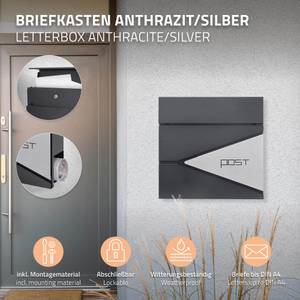 Briefkasten 37x11x37cm Anthrazit/Silber Grau - Metall - 11 x 37 x 37 cm