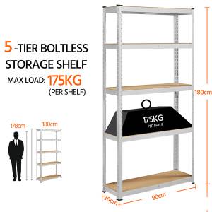 Standregal 5 Ebenen Silber - Metall - 30 x 180 x 90 cm