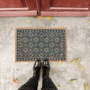 Fußmatte im floralen Design Blau - Braun - Naturfaser - Kunststoff - 60 x 2 x 40 cm