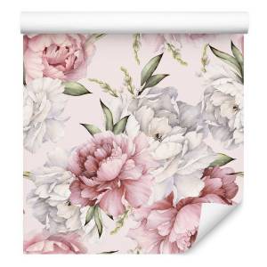 Papier Peint fleurs pivoines nature Beige - Noir - Gris - Vert - Blanc - Papier - 53 x 1000 x 1000 cm