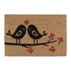 Paillasson coco avec oiseaux Noir - Marron - Rouge - Fibres naturelles - Matière plastique - 60 x 2 x 40 cm