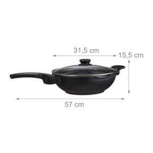 Wok mit Deckel Induktion Schwarz - Silber - Glas - Metall - 57 x 16 x 32 cm