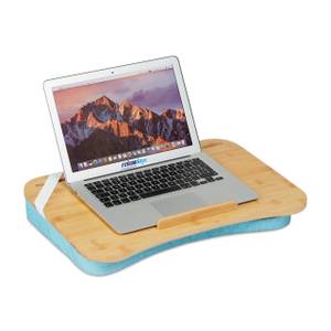 Blaues Laptopkissen mit Bambusablage Blau - Braun - Bambus - Kunststoff - Textil - 51 x 8 x 36 cm