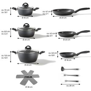 Kochgeschirr Set CERAMIC 14-teilig Grau - Metall - 38 x 37 x 37 cm