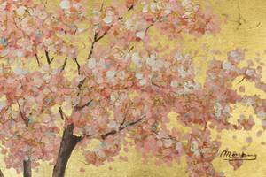 Tableau peint First Scent of Flowers Marron - Rose foncé - Bois massif - Textile - 120 x 60 x 4 cm