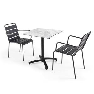 Set aus Gartentisch und 2 Sessel Opera Grau - Metall - 70 x 72 x 70 cm