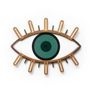Wandmaske Eye #3 Braun - Grün - Holzwerkstoff - Kunststoff - 31 x 26 x 1 cm
