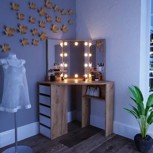 Coiffeuse d'angle Arielle avec LED Imitation chêne - Blanc