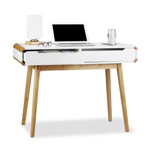 Bureau tiroirs en bois table ordinateur Marron - Blanc - Bambou - Bois manufacturé - 100 x 74 x 45 cm