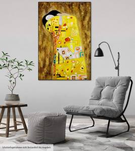 Bild handgemalt Die Umarmung nach Klimt Braun - Massivholz - Textil - 60 x 90 x 4 cm