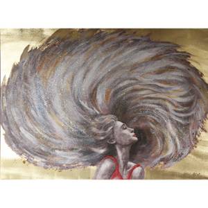 Tableau femme cheveux au vent 120x90cm Textile - 120 x 90 x 3 cm