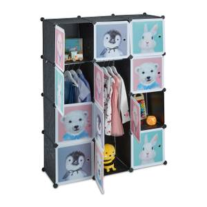 Armoire enfant modulable 8 cubes noir Noir - Vert - Rose foncé - Métal - Matière plastique - 109 x 145 x 37 cm