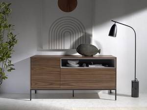 Sideboard in Grau und Nussbaumholz Braun - Holzwerkstoff - 155 x 77 x 45 cm