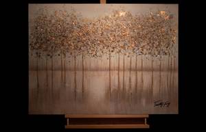 Acrylbild handgemalt Stilles Wasser Gold - Massivholz - Textil - 100 x 75 x 4 cm