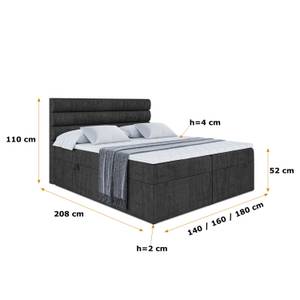 Boxspringbett CELESTIA Schwarz - Breite: 140 cm - H3