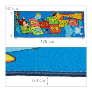 Kinderteppich Hüpfkästchen mit Tieren Blau - Grün - Gelb - Kunststoff - Textil - 67 x 1 x 179 cm