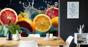 Fototapete ZITRUSFRÜCHTE Obst Wasser 3D 360 x 240 x 240 cm