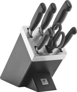 Vier Sterne Messerblock (7er-Set) Schwarz - Massivholz - 24 x 21 x 43 cm