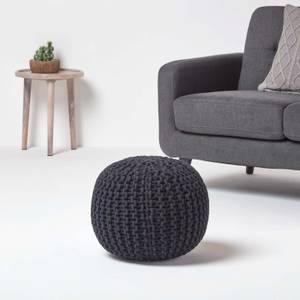 Runder Strickpouf 100% Baumwolle Schwarz