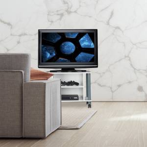 Meuble TV sur rouettes et compartiments Gris - Blanc
