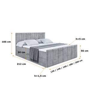 Boxspringbett MOETI-Z Hellgrau - Breite: 120 cm - H4