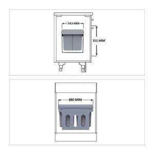 Einbaumülleimer Küche 2x 15 Liter Grau - Metall - Kunststoff - 35 x 36 x 48 cm