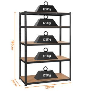 Standregal 5 Ebenen Schwarz - Metall - 60 x 180 x 120 cm