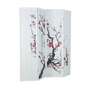 Paravent 4 parties fleur de cerisier 277 Rouge - Blanc - En partie en bois massif - 176 x 175 x 2 cm