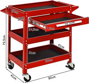 Werkzeugwagen Rot - Metall - 41 x 80 x 80 cm