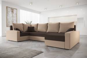 Ecksofa CHIEV-LONG Beige - Braun - Ecke davorstehend links - 5 Kissen