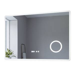 Badezimmerspiegel mit LED Digitaluhr Silber - Glas - 100 x 70 x 5 cm