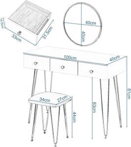 Schminktisch Luxe Weiß - Holzwerkstoff - Metall - 100 x 81 x 40 cm