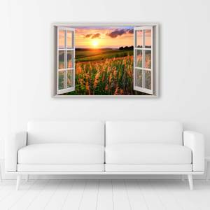 Bild Fenster Sonnenuntergang Blumen 100 x 70 cm