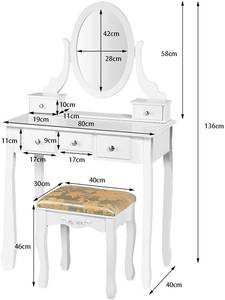 Schminktisch Set Frisiertisch Weiß - Holzwerkstoff - 40 x 136 x 80 cm