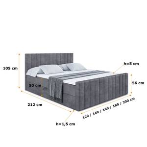 Boxspringbett EDITA-Z Steingrau - Breite: 200 cm - H3