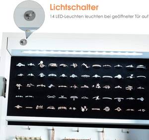 Schmuckschrank mit 14 LED Leuchten Weiß - Holzwerkstoff - 37 x 153 x 39 cm