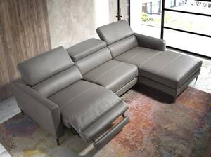 Canapé d'angle en cuir gris avec relax Gris - Cuir véritable - Textile - 258 x 95 x 173 cm