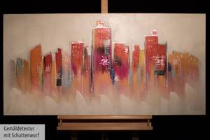 Tableau peint à la main Musique du futur Rouge - Blanc - Bois massif - Textile - 120 x 60 x 4 cm