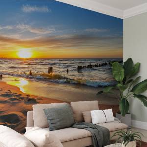 Papier Peint PLAGE Coucher De Soleil 3D 460 x 300 x 300 cm