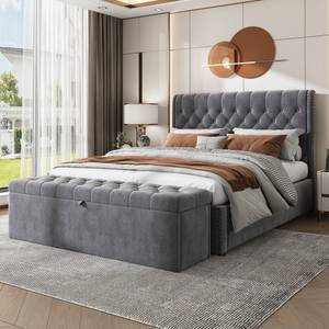 Polsterbett + Bettbank VELV Ⅱ (2er Set) Grau - Holzwerkstoff - Metall - Massivholz - Textil - 143 x 103 x 207 cm