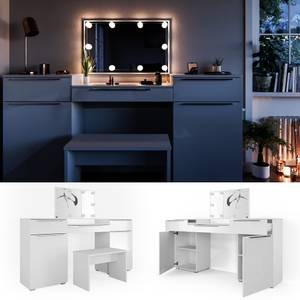 Coiffeuse Lilli blanc avec banc LED Blanc - Bois manufacturé - 190 x 90 x 39 cm