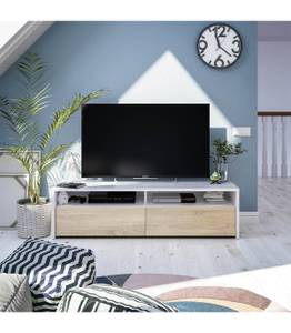 Meuble TV Kioto Blanc - Bois manufacturé - Matière plastique - 42 x 36 x 130 cm