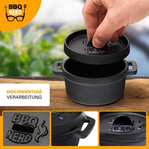 6x Mini Dutch Oven Gusseisentopf 11x5cm Schwarz - Metall - 12 x 16 x 37 cm