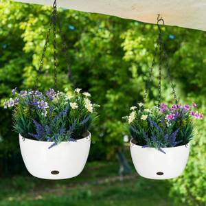 2x Pots de fleurs suspendus taille L Noir - Blanc - Métal - Matière plastique - 24 x 60 x 24 cm