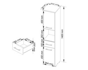 Hochschrank FIN 2T 1S Grau - Weiß