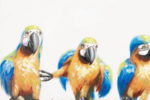 Acrylbild handgemalt Parrot Party Blau - Gelb - Massivholz - Textil - 100 x 70 x 4 cm